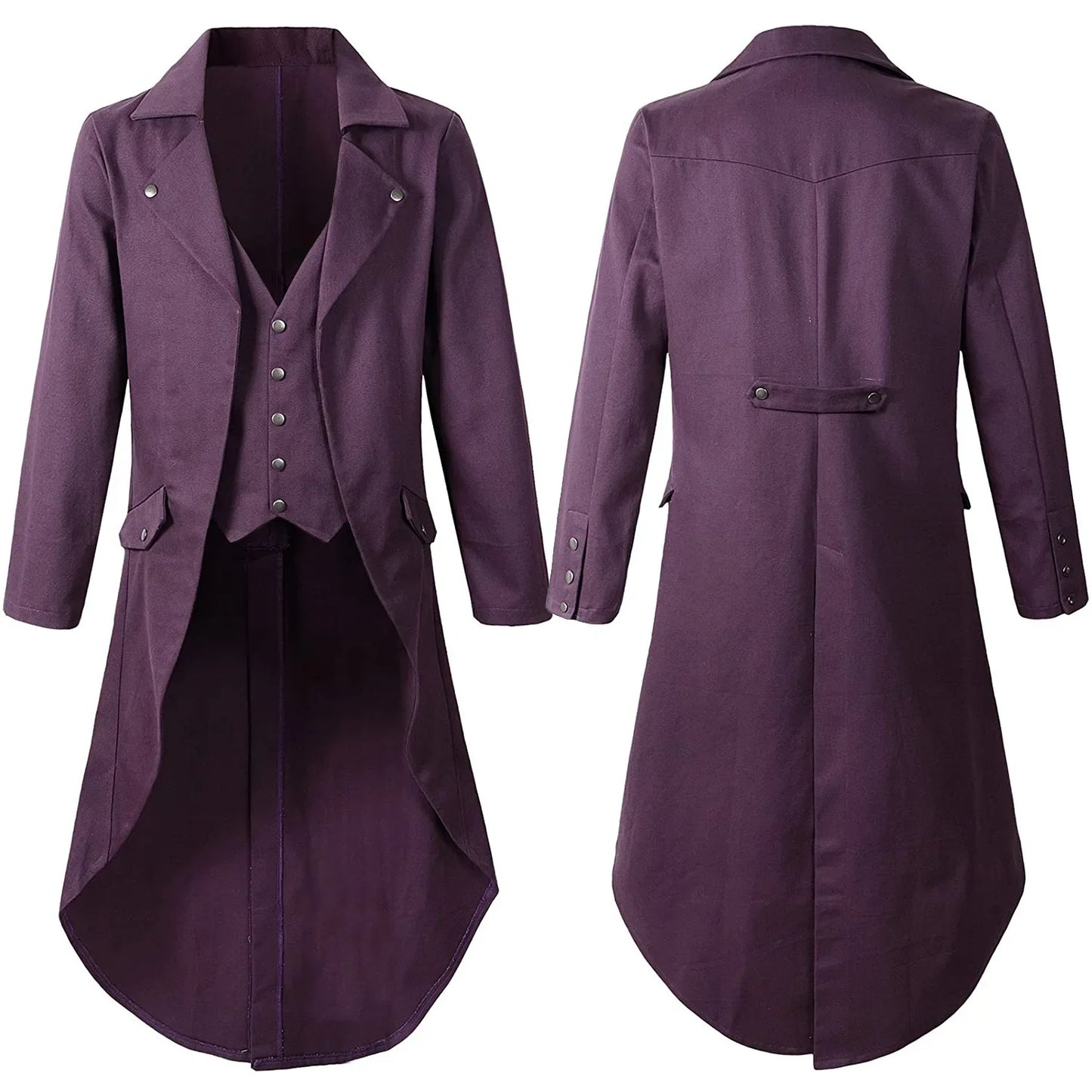 Adult Men Medieval Cosplay Black Jackets Devil Fashion Gothic Steampunk Tailcoat Costume Black Brocade Damask Wedding Halloween