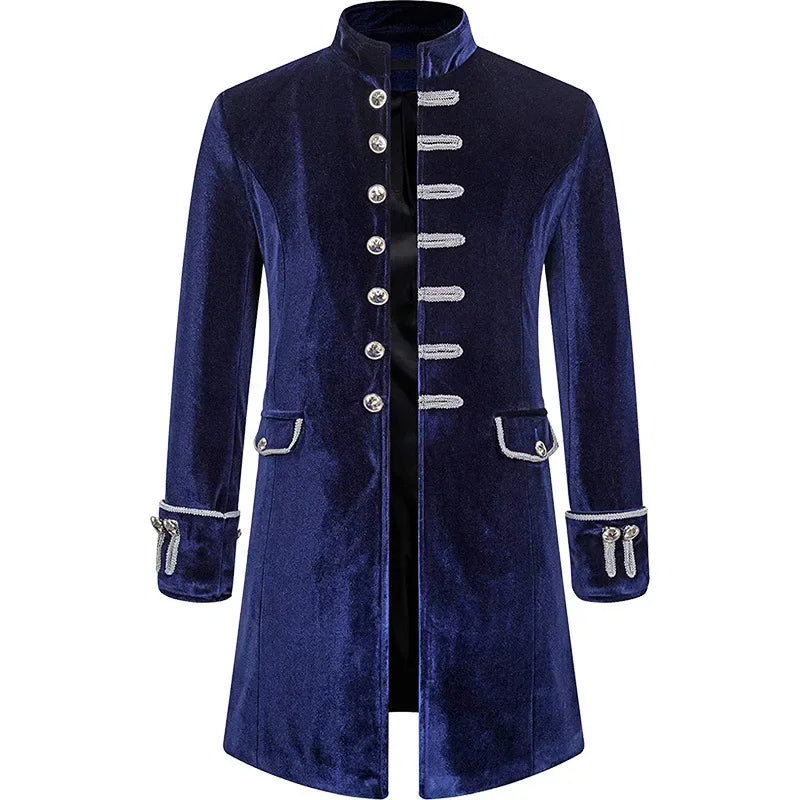 Men Steampunk Gothic Victorian Jacket Vintage Wine Red Velvet Tailcoat Medieval Frock Coat Uniform Party Halloween Costume Homme