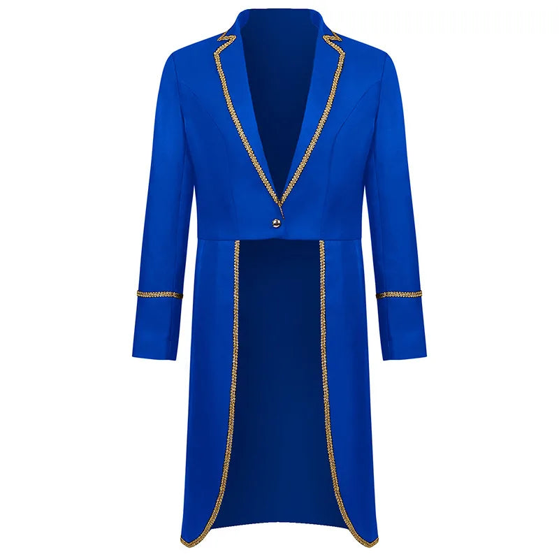 Medieval Style Men's Retro Mid-Length Punk Coat with Gold Trim Trench for Halloween Cosplay in Red Green Purple Trench Jacket