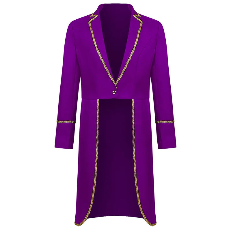 Medieval Style Men's Retro Mid-Length Punk Coat with Gold Trim Trench for Halloween Cosplay in Red Green Purple Trench Jacket