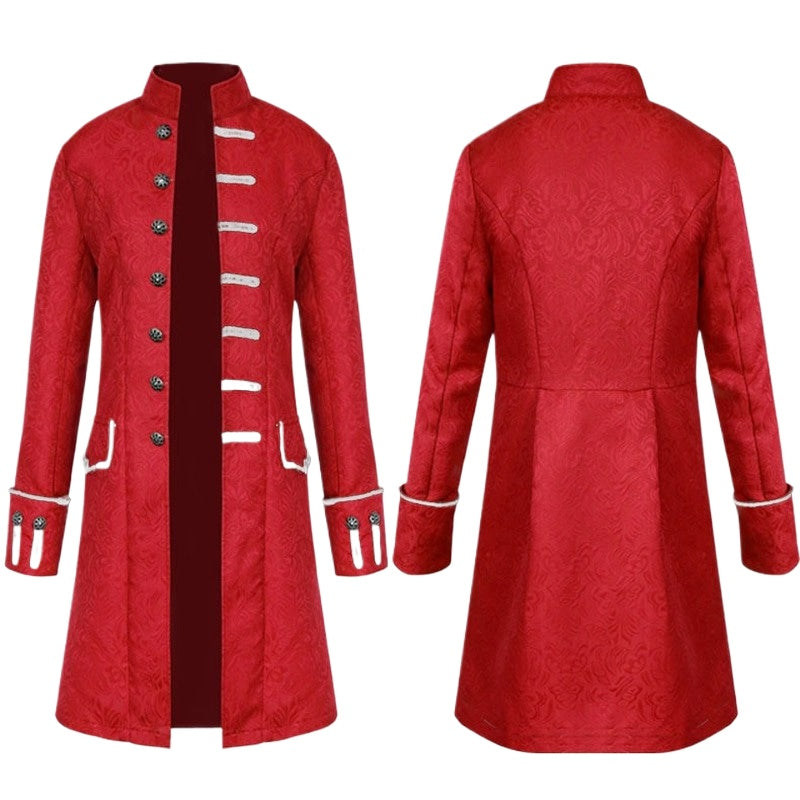 Plus Size Men Gothic Steampunk Medieval Costume Victorian Renaissance Jacquard Stand Collar Larp Halloween Cosplay Jacket Coat