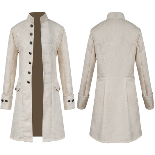 Plus Size Men Gothic Steampunk Medieval Costume Victorian Renaissance Jacquard Stand Collar Larp Halloween Cosplay Jacket Coat