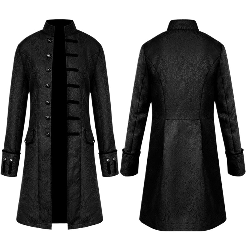 Plus Size Men Gothic Steampunk Medieval Costume Victorian Renaissance Jacquard Stand Collar Larp Halloween Cosplay Jacket Coat