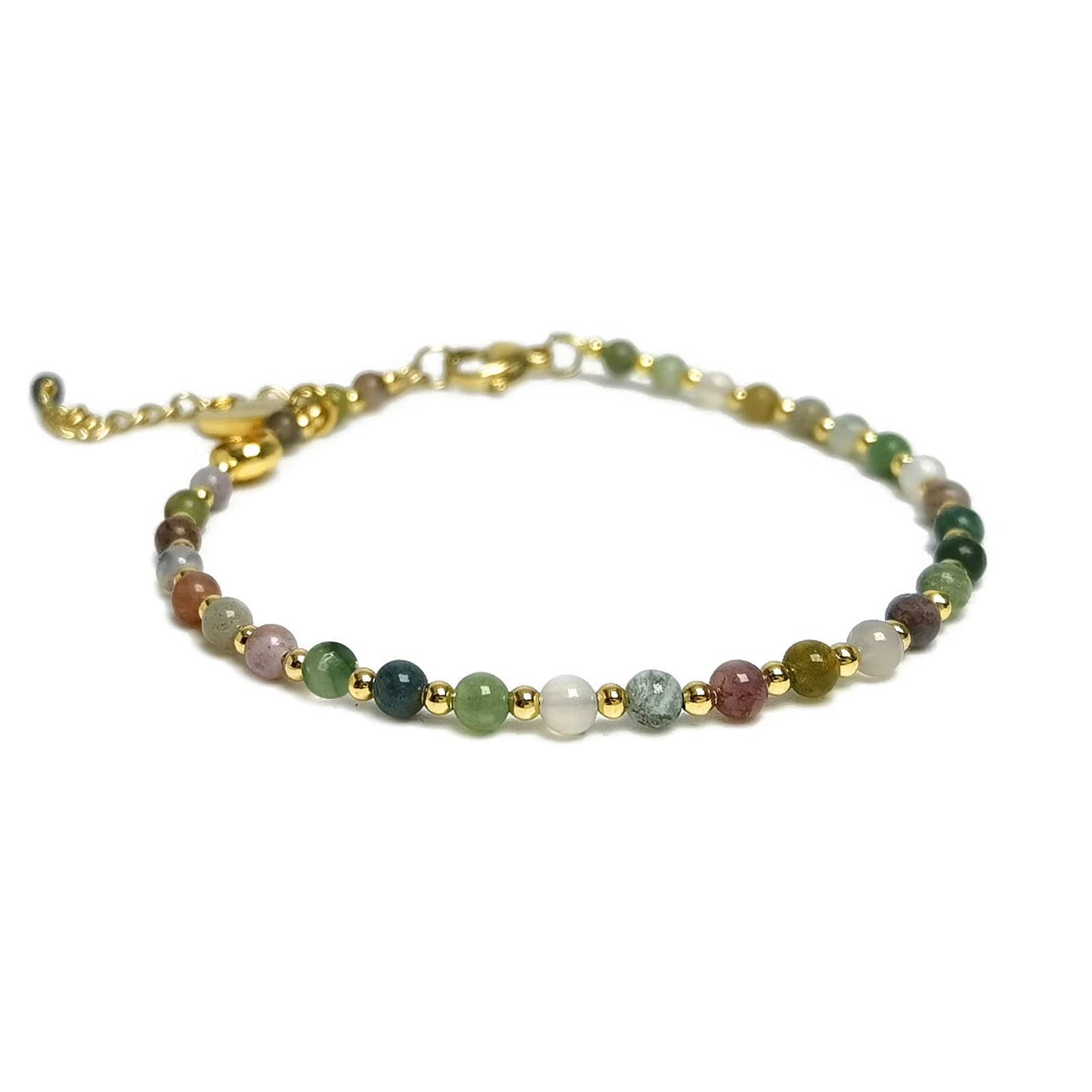 Elegant Proteinite Bracelet with Adjustable 4mm Chain and Gold Circular Pendant White Jadeite Tianhe Stone Gold Bead Design