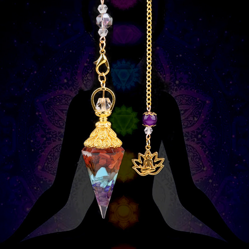 Rainbow Chakra Gold Hexagonal Swinging Pendant