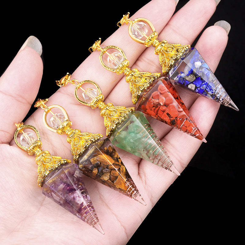 Rainbow Chakra Gold Hexagonal Swinging Pendant