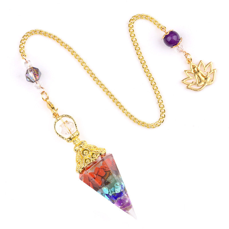 Rainbow Chakra Gold Hexagonal Swinging Pendant