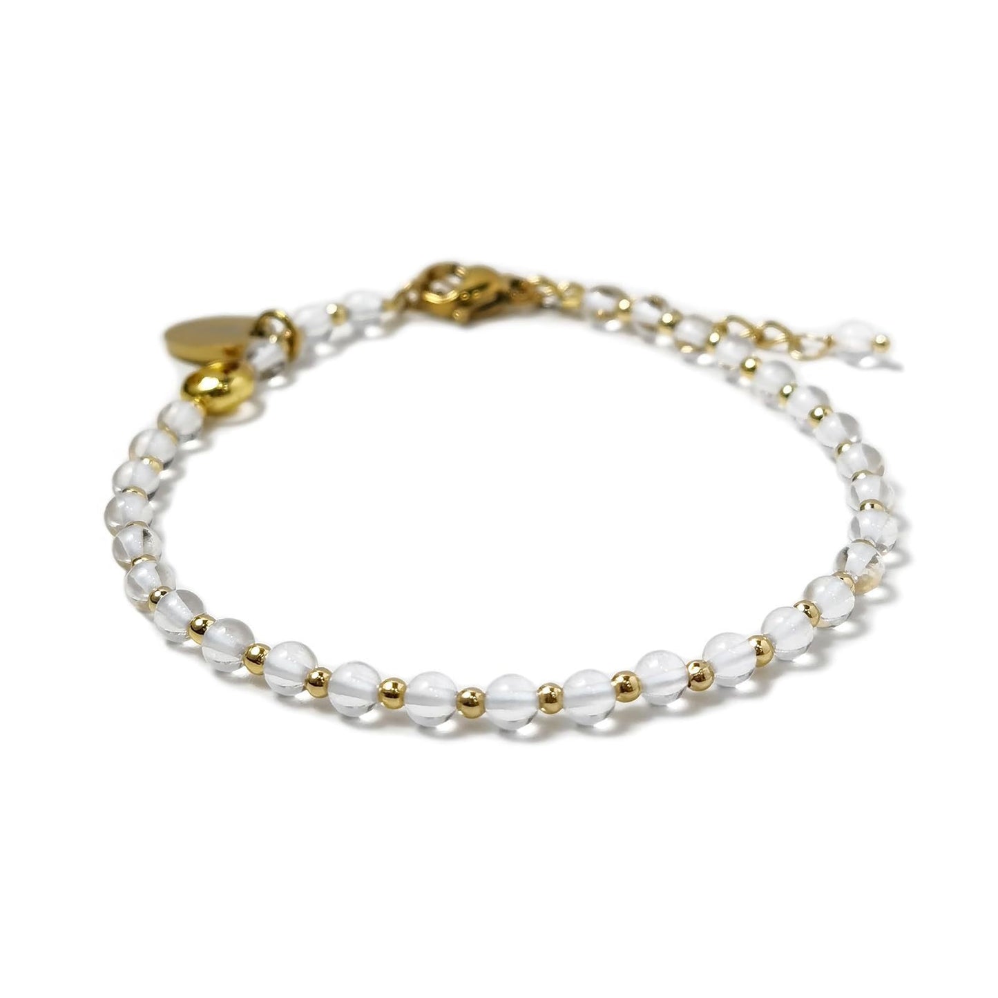 Elegant Proteinite Bracelet with Adjustable 4mm Chain and Gold Circular Pendant White Jadeite Tianhe Stone Gold Bead Design