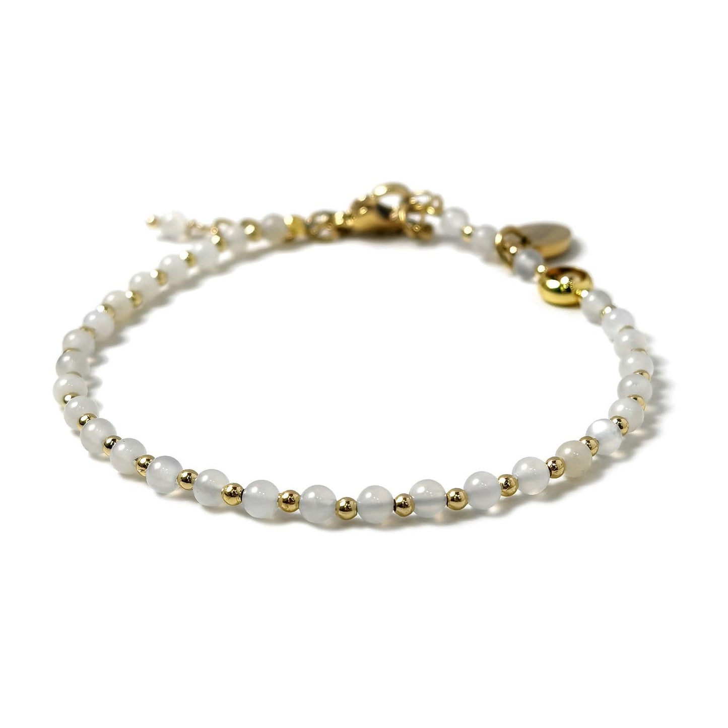 Elegant Proteinite Bracelet with Adjustable 4mm Chain and Gold Circular Pendant White Jadeite Tianhe Stone Gold Bead Design