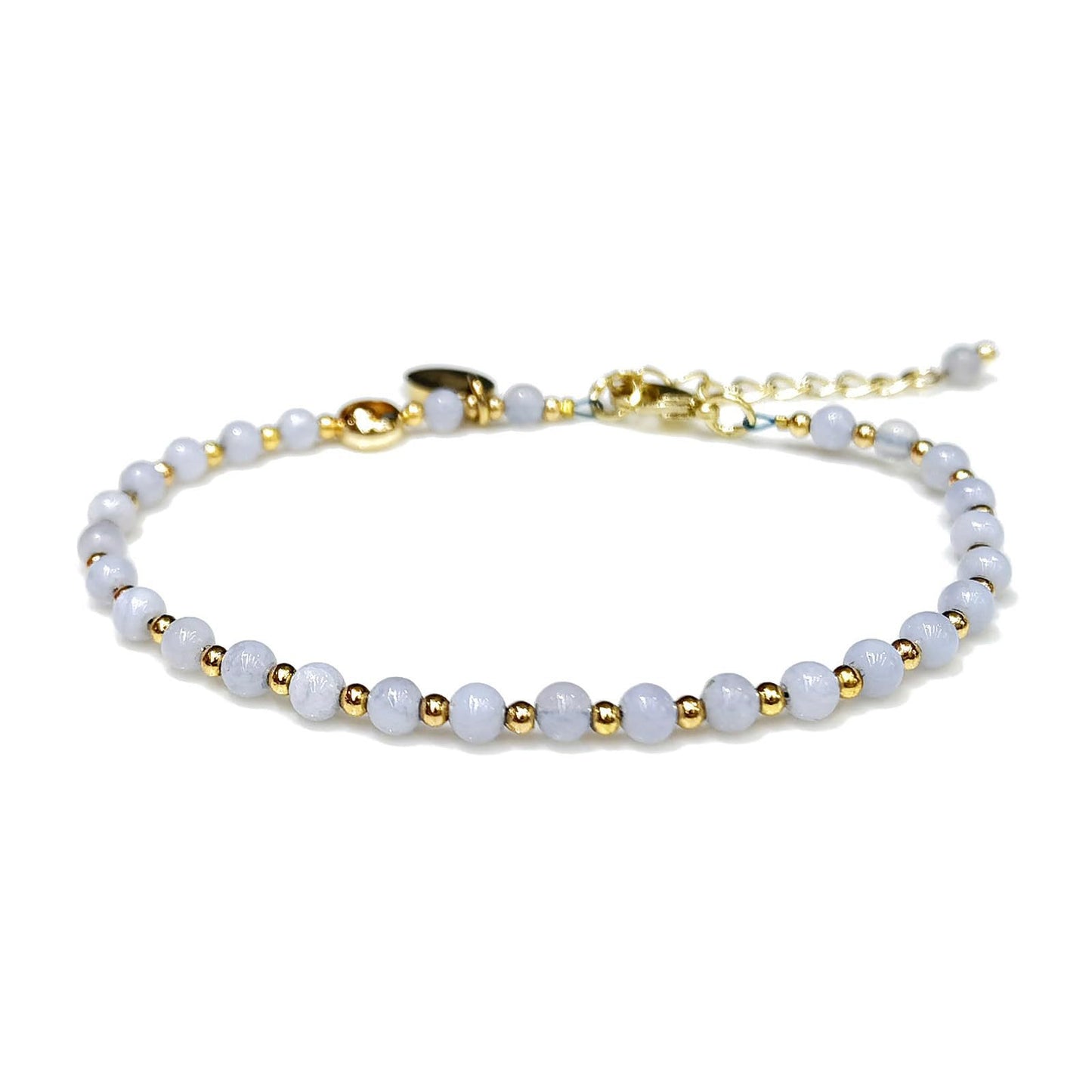 Elegant Proteinite Bracelet with Adjustable 4mm Chain and Gold Circular Pendant White Jadeite Tianhe Stone Gold Bead Design