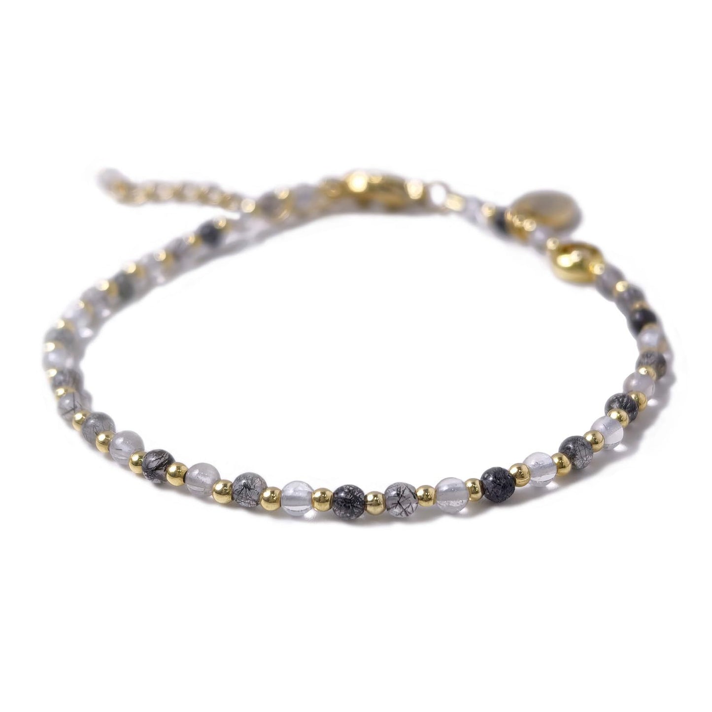 Elegant Proteinite Bracelet with Adjustable 4mm Chain and Gold Circular Pendant White Jadeite Tianhe Stone Gold Bead Design