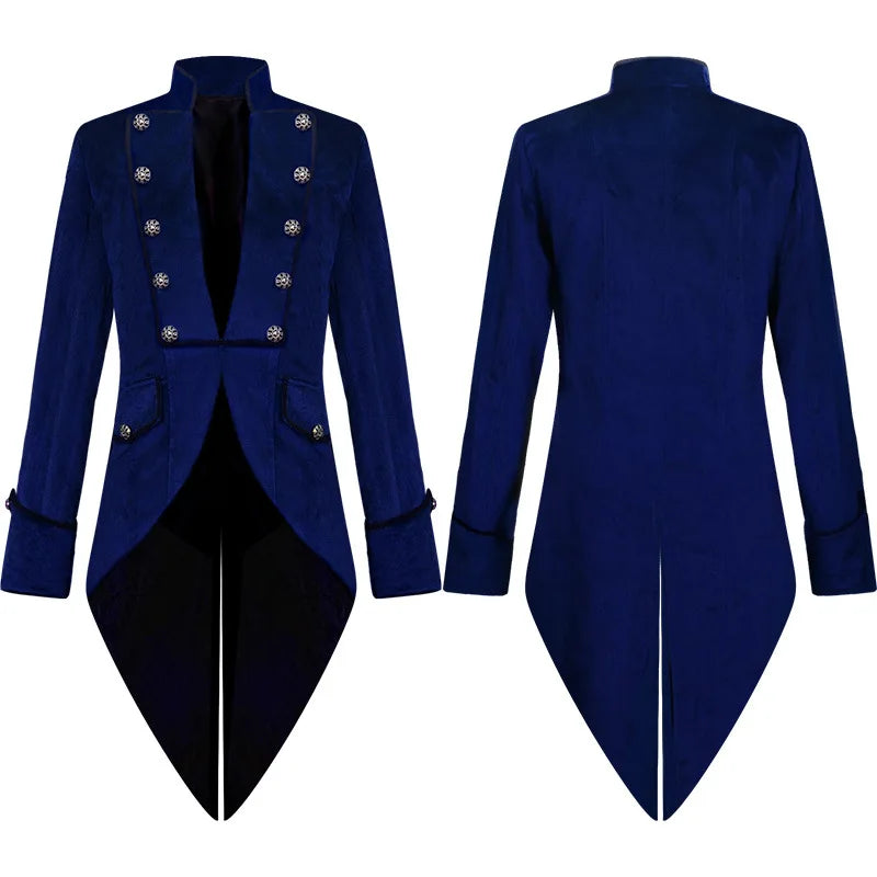 Steampunk Medieval Count Costumes Pirate Gothic Navy Long Jacket Coat Shirt Vampire Cosplay Halloween Outfit Men's Trenchcoat