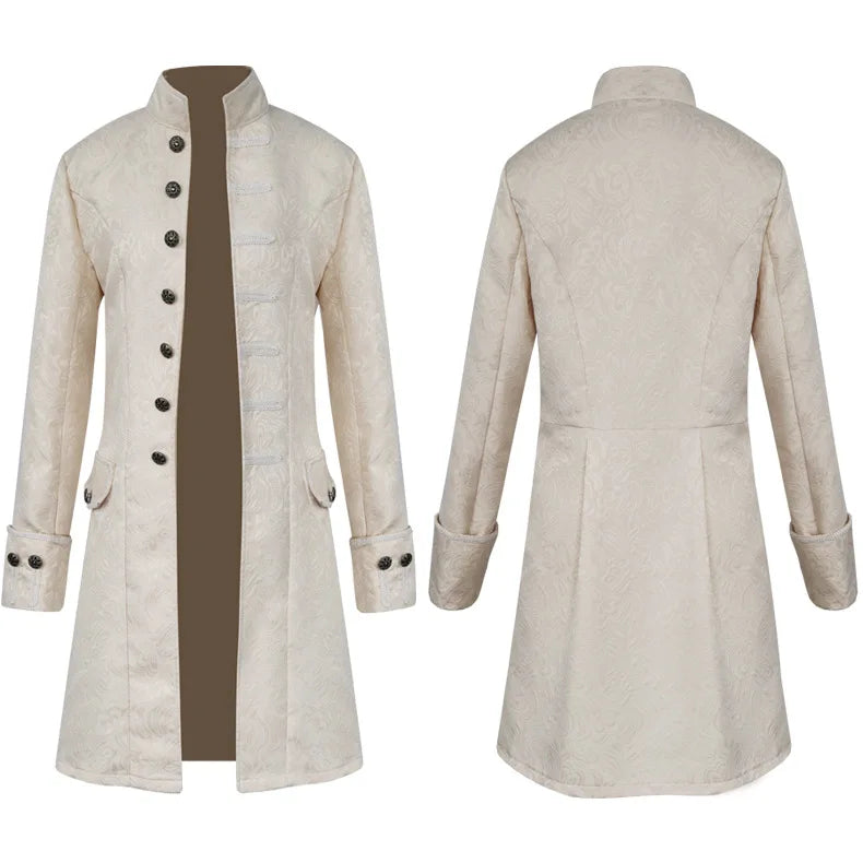 Plus Size Men Gothic Steampunk Medieval Costume Victorian Renaissance Jacquard Stand Collar Larp Halloween Cosplay Jacket Coat