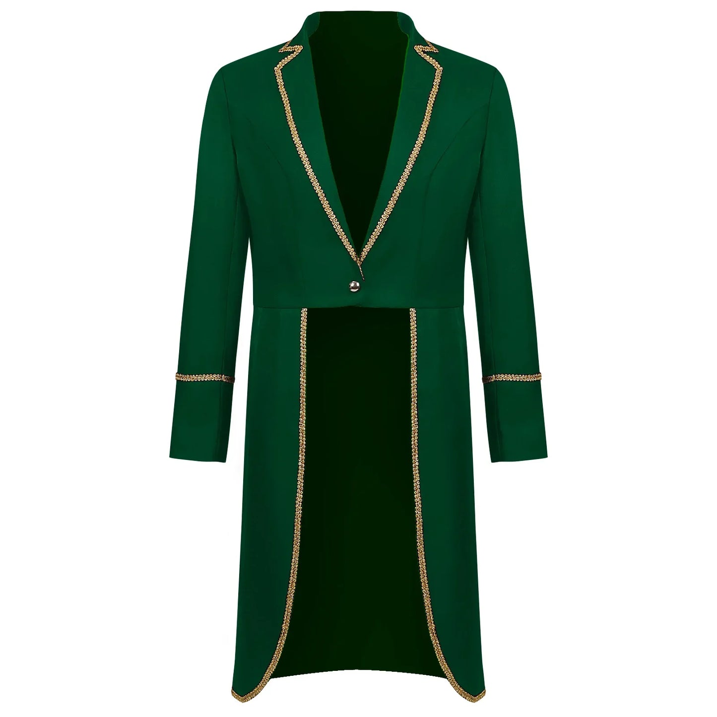 2025 New Men's Steampunk Tuxedo Gothic Jacket Solid Color Tailcoat Long Coat Halloween Medieval Costume Frock Gold Trim Coat