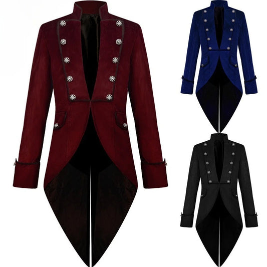 Steampunk Medieval Count Costumes Pirate Gothic Navy Long Jacket Coat Shirt Vampire Cosplay Halloween Outfit Men's Trenchcoat