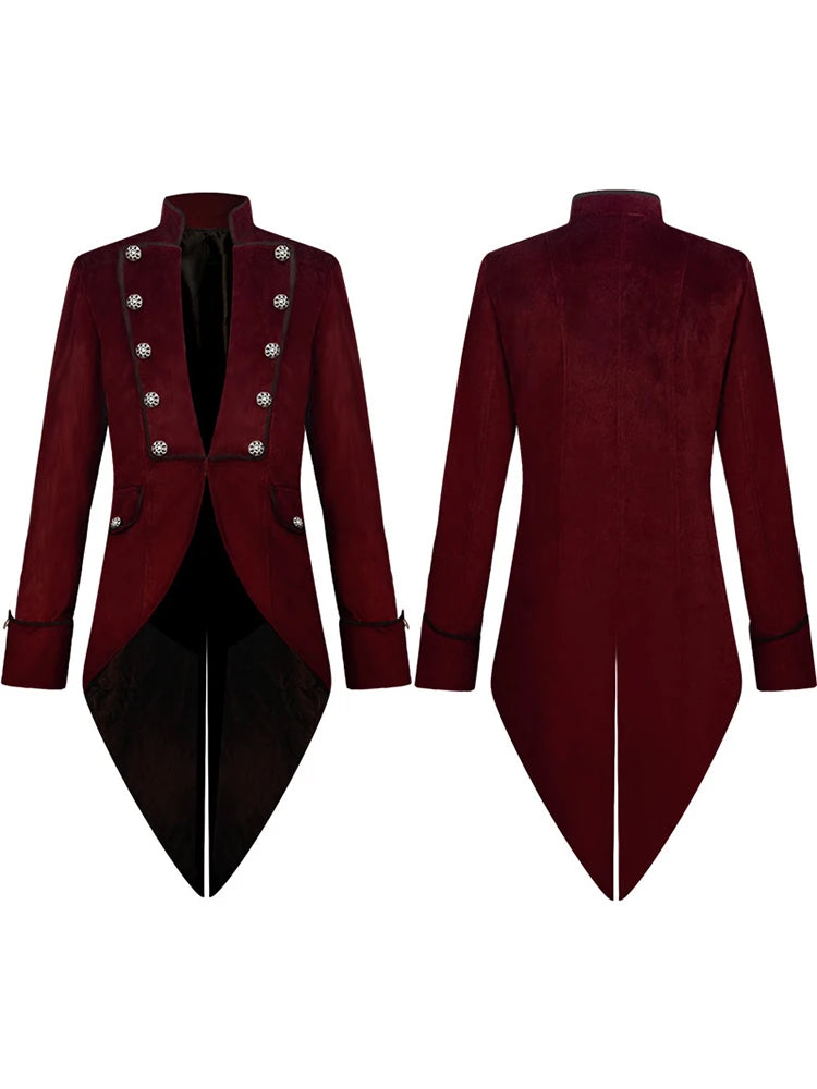 Men's Steampunk Vintage Tailcoat Jacket Gothic Victorian Frock Coat Uniform Halloween Costume