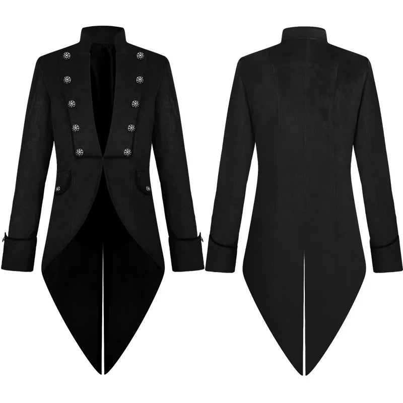 Steampunk Medieval Count Costumes Pirate Gothic Navy Long Jacket Coat Shirt Vampire Cosplay Halloween Outfit Men's Trenchcoat