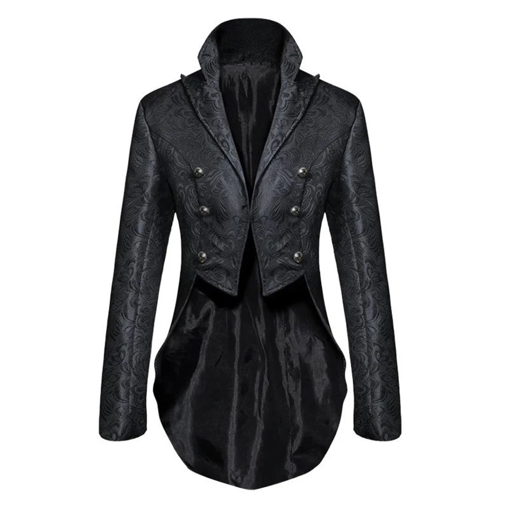 Medieval Gothic Jacquard Tailcoat Halloween Stage Show Costumes For Men Irregular Hem Steampunk Victorian Tailcoat Jacket