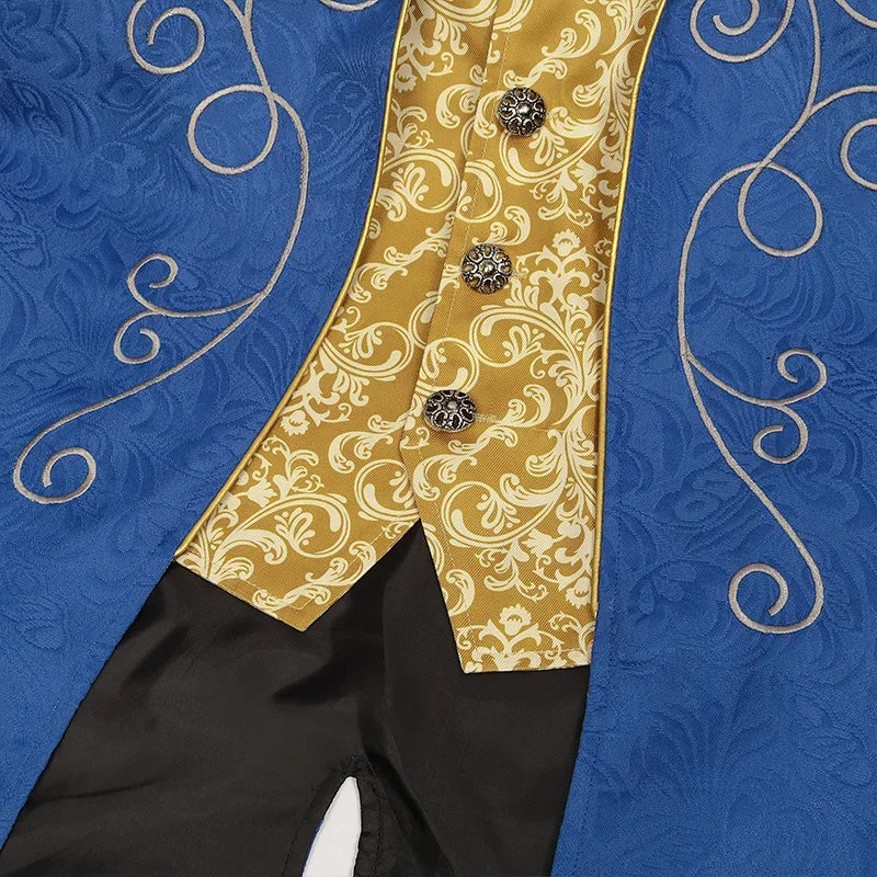 Mens Vintage Blue Medieval Steampunk Tailcoat Jacket Halloween Party Costume Victorian Renaissance Pirate Vampire Gothic Jackets