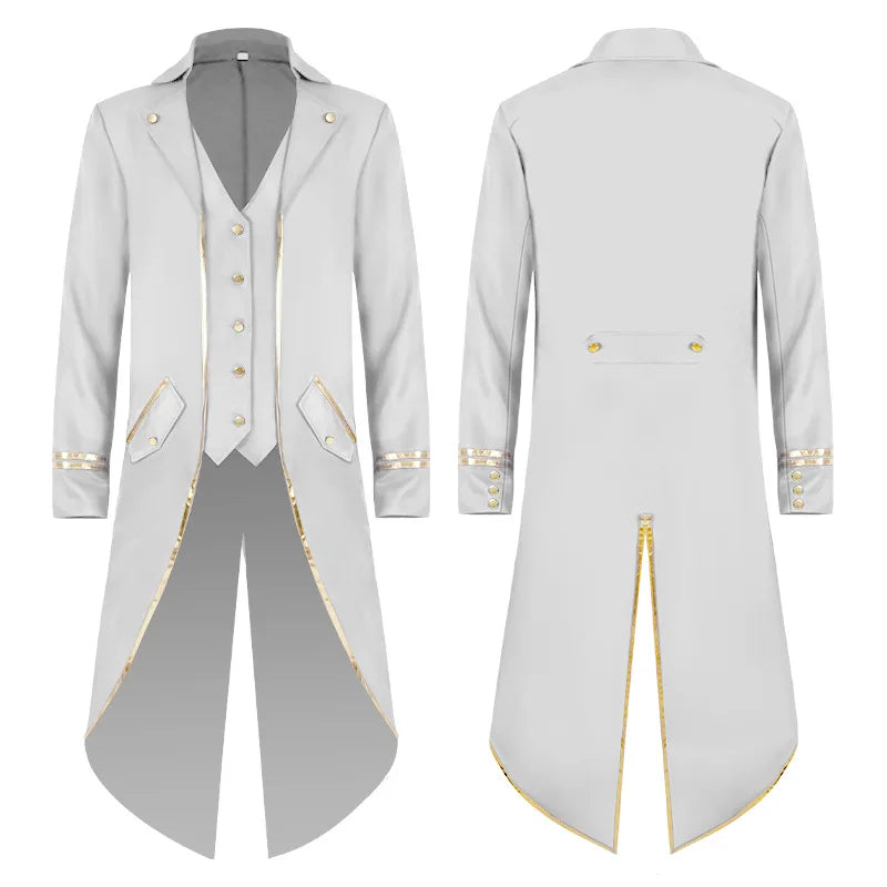 Medieval Style Men's Retro Mid-Length Punk Coat with Gold Trim Trench for Halloween Cosplay in Red Green Purple Trench Jacket