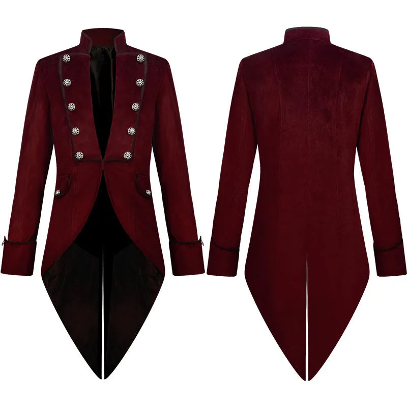 Steampunk Medieval Count Costumes Pirate Gothic Navy Long Jacket Coat Shirt Vampire Cosplay Halloween Outfit Men's Trenchcoat