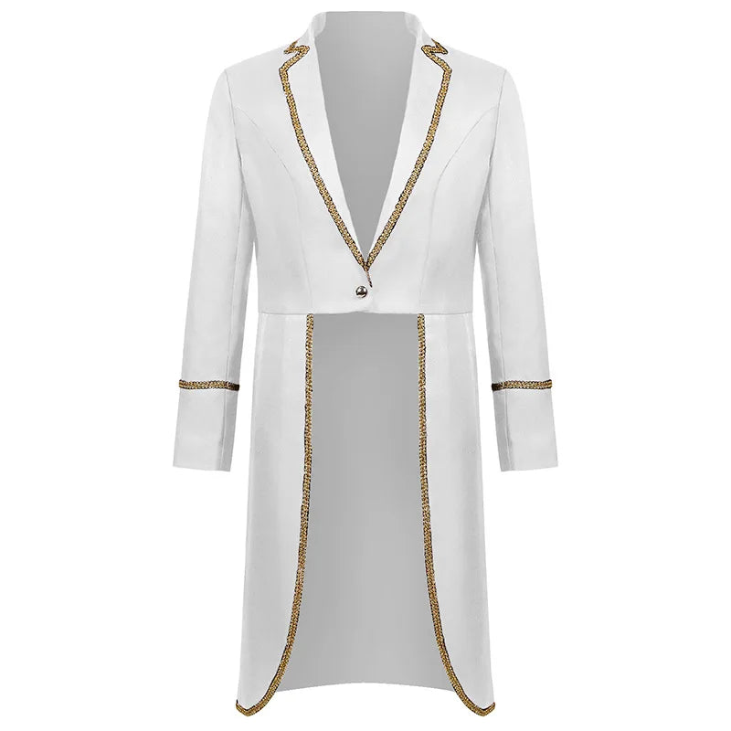 Medieval Style Men's Retro Mid-Length Punk Coat with Gold Trim Trench for Halloween Cosplay in Red Green Purple Trench Jacket