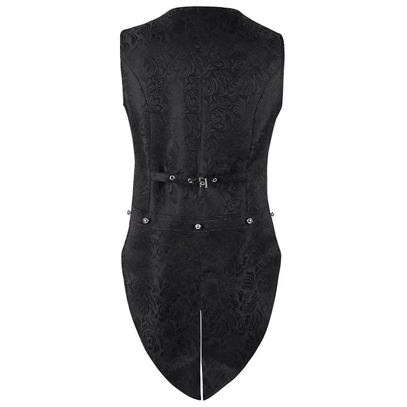 Men Medieval Gothic Vest Jacquard Tailcoat Black Double-breasted Vintage V-neck Stage Party Steampunk Coat Halloween Jacket