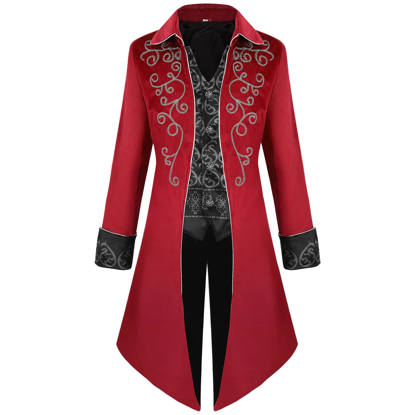 2025 Medieval Vintage Silver Trim Jacquard Men's Tuxedo, COS Prom Performance Steampunk Dress Jacket, Easter Halloween Costumes