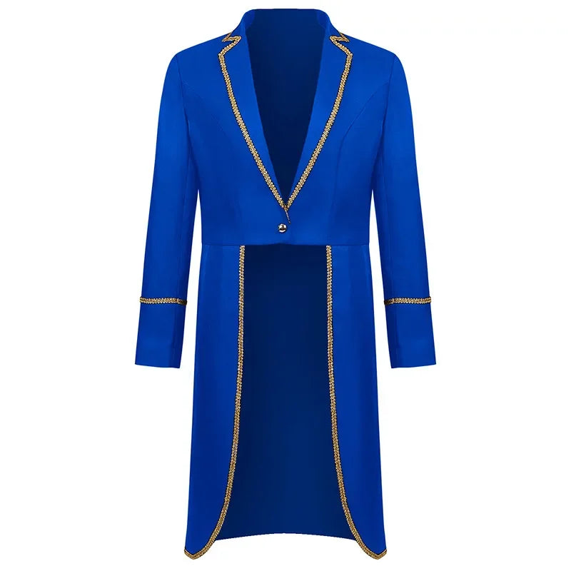 2025 New Men's Steampunk Tuxedo Gothic Jacket Solid Color Tailcoat Long Coat Halloween Medieval Costume Frock Gold Trim Coat