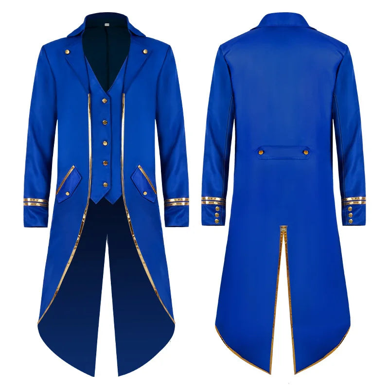 Medieval Style Men's Retro Mid-Length Punk Coat with Gold Trim Trench for Halloween Cosplay in Red Green Purple Trench Jacket