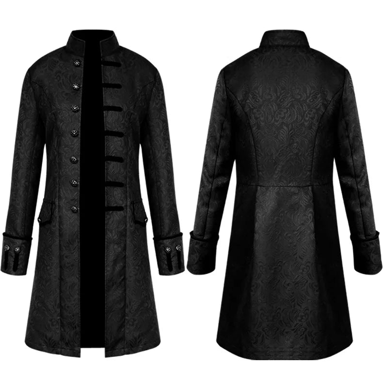 Plus Size Men Gothic Steampunk Medieval Costume Victorian Renaissance Jacquard Stand Collar Larp Halloween Cosplay Jacket Coat