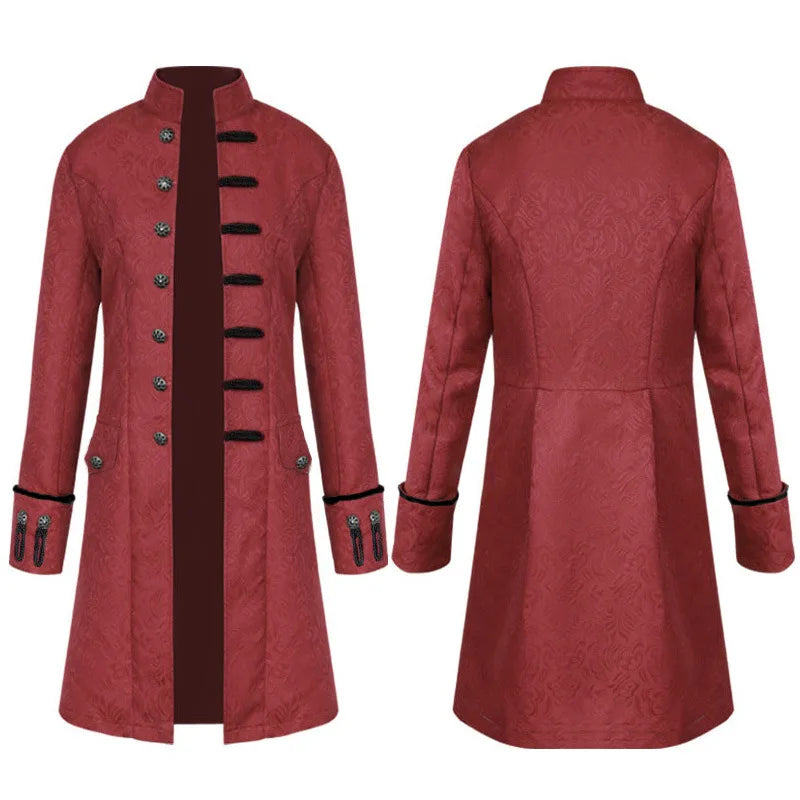 Plus Size Men Gothic Steampunk Medieval Costume Victorian Renaissance Jacquard Stand Collar Larp Halloween Cosplay Jacket Coat