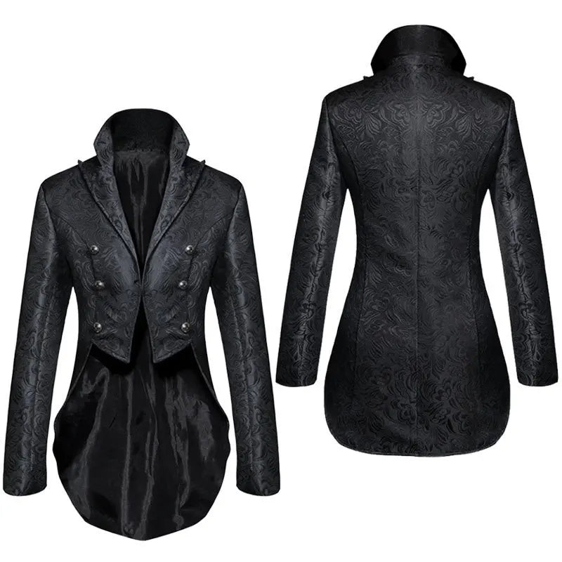 Medieval Gothic Jacquard Tailcoat Halloween Stage Show Costumes For Men Irregular Hem Steampunk Victorian Tailcoat Jacket