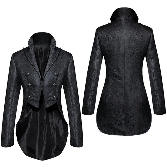 Medieval Gothic Jacquard Tailcoat Halloween Stage Show Costumes For Men Irregular Hem Steampunk Victorian Tailcoat Jacket