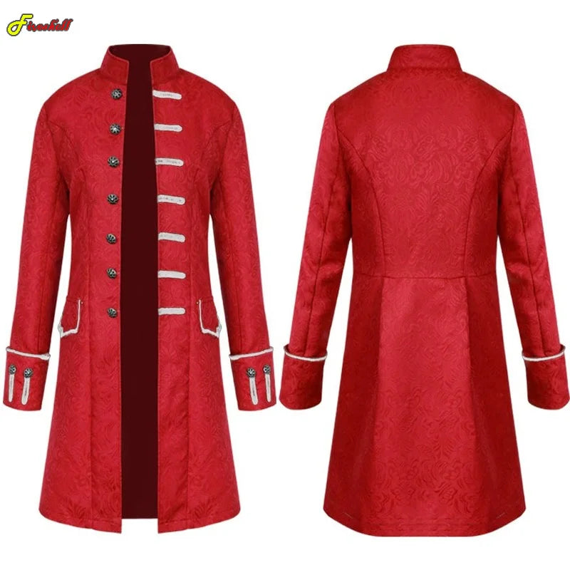 Plus Size Men Gothic Steampunk Medieval Costume Victorian Renaissance Jacquard Stand Collar Larp Halloween Cosplay Jacket Coat
