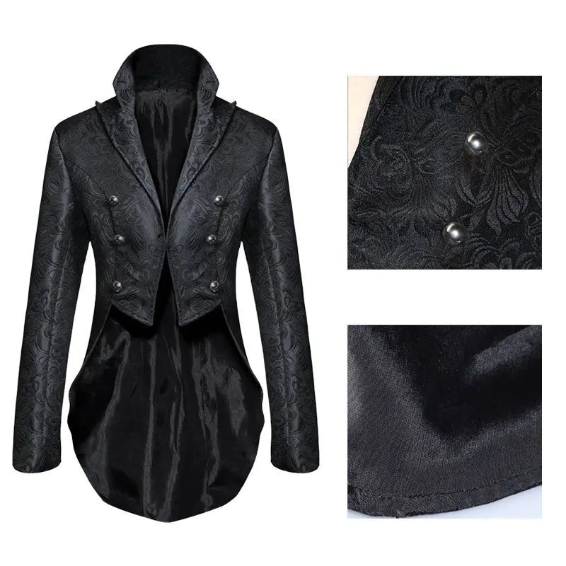 Medieval Gothic Jacquard Tailcoat Halloween Stage Show Costumes For Men Irregular Hem Steampunk Victorian Tailcoat Jacket