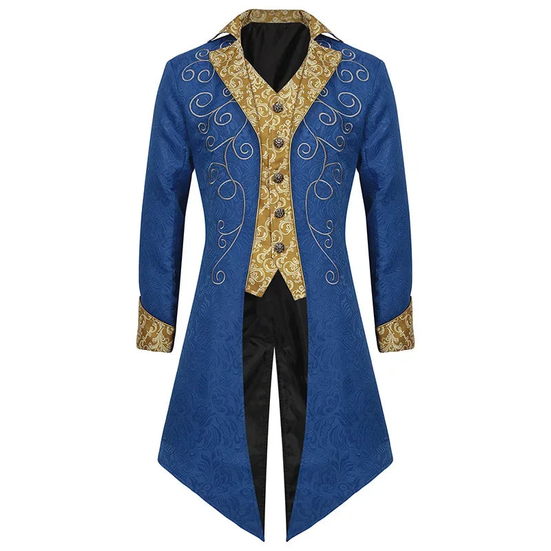 Mens Vintage Blue Medieval Steampunk Tailcoat Jacket Halloween Party Costume Victorian Renaissance Pirate Vampire Gothic Jackets