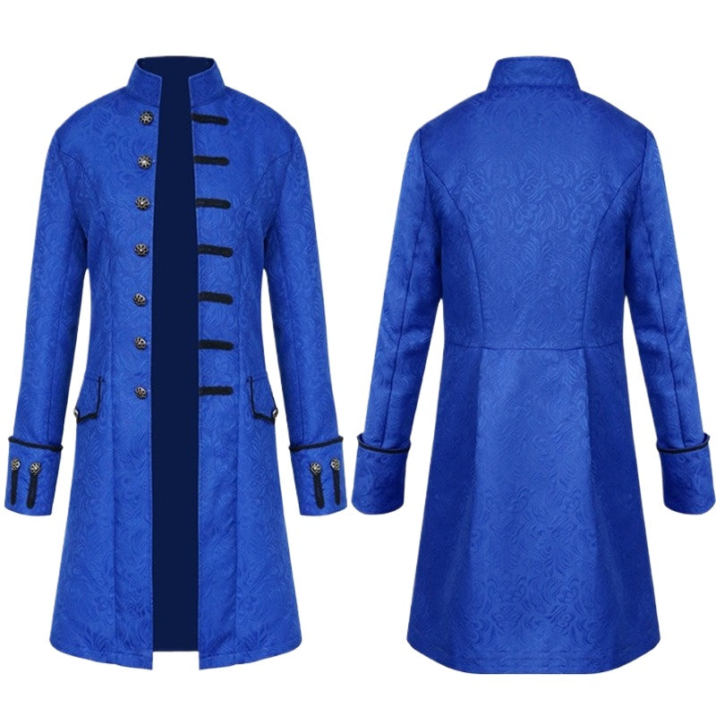 Plus Size Men Gothic Steampunk Medieval Costume Victorian Renaissance Jacquard Stand Collar Larp Halloween Cosplay Jacket Coat
